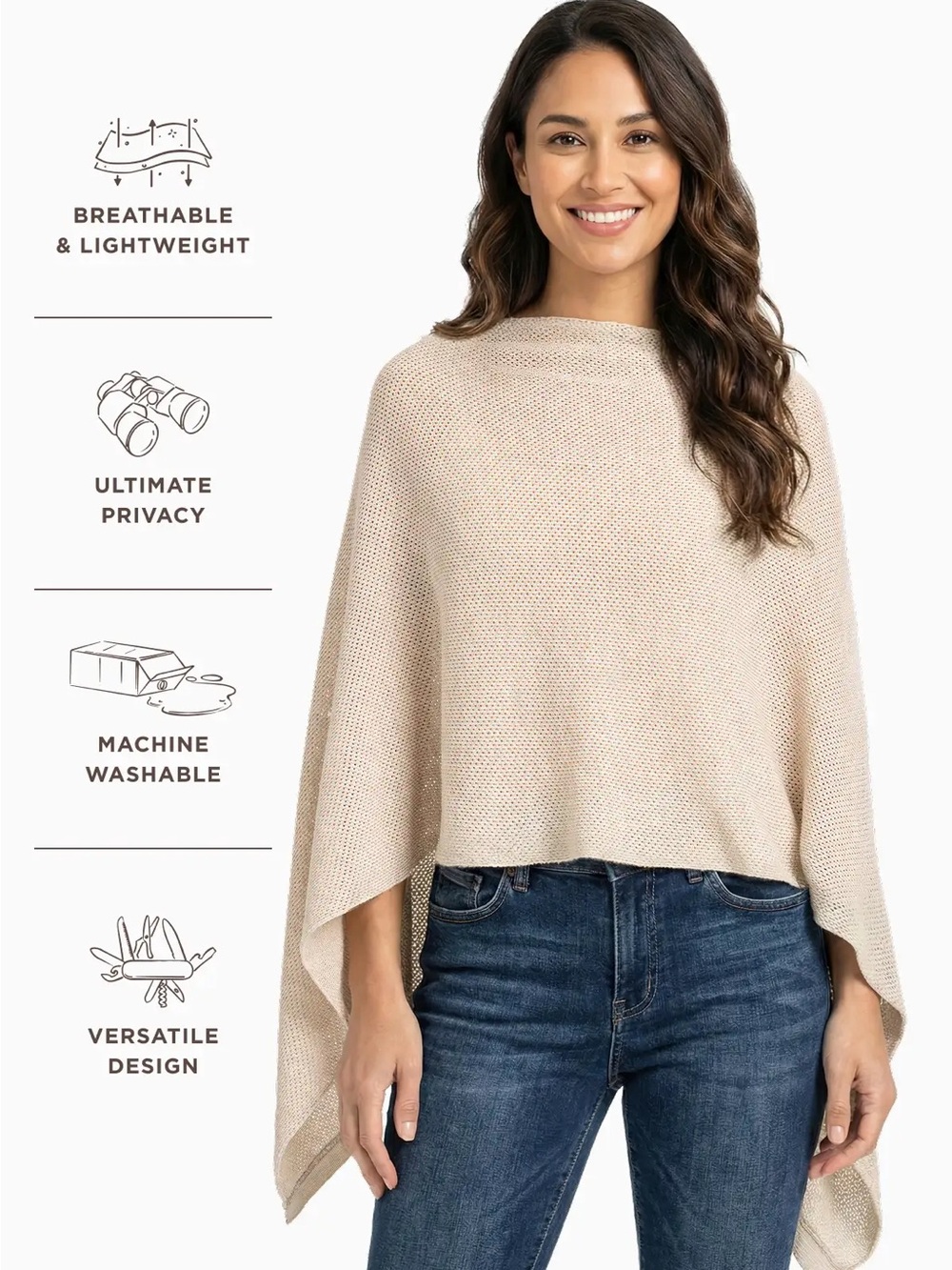 Weareamma Light Beige Knit Asymmetric Women's nursing Pancho One Size